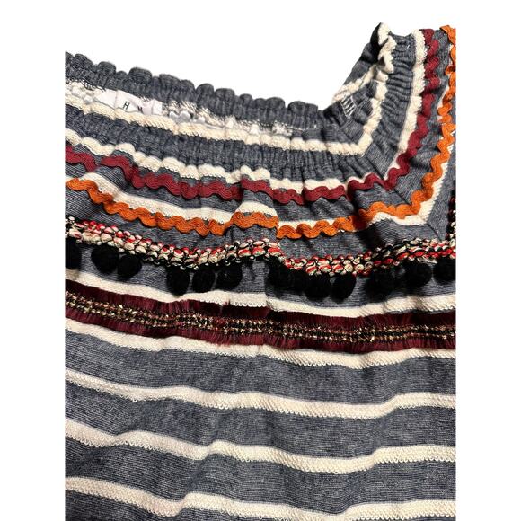 THML Mara Off (or On) The Shoulder Knit Top Size Large Blue and White - Picture 3 of 7